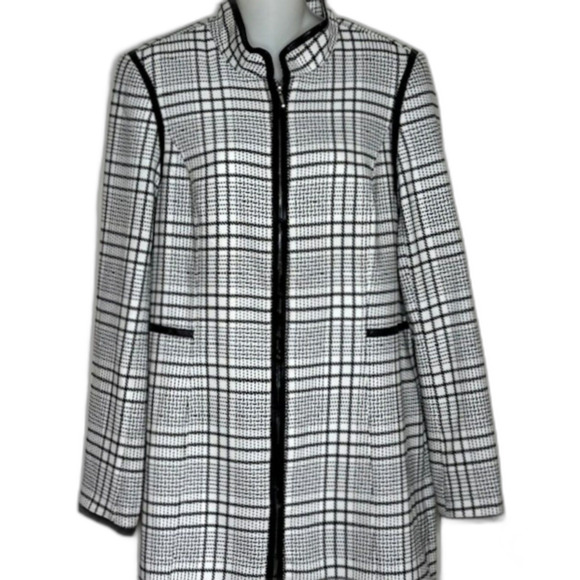 WHBM BLACK & WHITE PLAID ZIP FRONT JACKET COAT SIZE LARGE CAREER BUSINESS - Picture 2 of 12